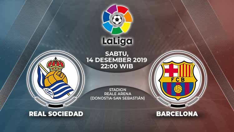 Berikut prediksi pertandingan antara Real Sociedad vs Barcelona dalam lanjutan LaLiga Spanyol di Stadion Anoeta, Sabtu (14/12/19) WIB Copyright: © Grafis: Indosport.com