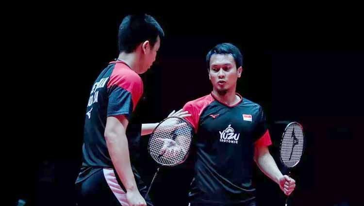 Mohammad Ahsan/Hendra Setiawan berhasil membuat wakil Chinese Taipei, Wang Chi Lin/Lee Yang frustrasi dan sukses menyabet tiket ke semifinal Malaysia Masters 2020. Copyright: © Humas PBSI