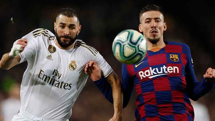 Perebutan bola antara Benzema (kiri) dengan Lenglet (kanan) Copyright: © Ofisial Real Madrid