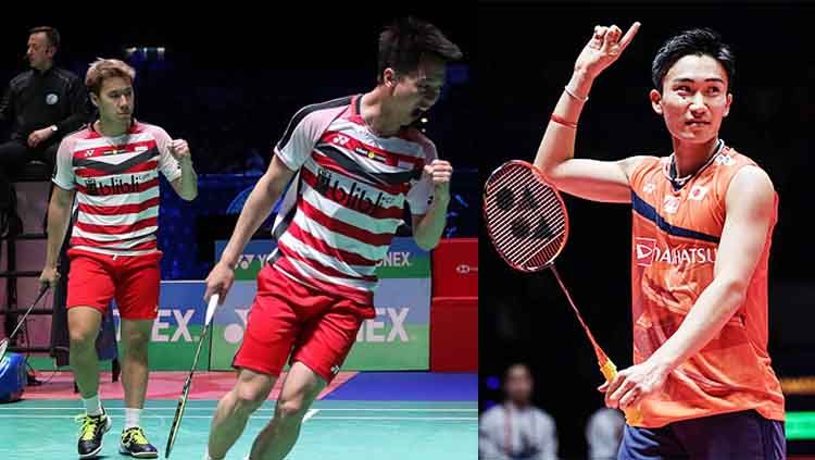 Kento Momota dan Kevin Sanjaya/Marcus Gideon memiliki gelar BWF World Tour yang sama tahun ini, apakah pendapatan hadiah mereka juga sama? Copyright: © INDOSPORT