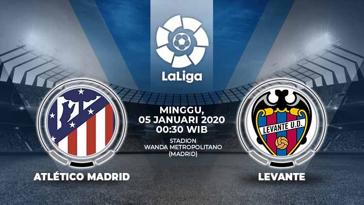 Berikut prediksi pertandingan kompetisi sepak bola LaLiga Spanyol pada pekan ke-19 antara Atletico Madrid vs Levante. Copyright: © Grafis:Ynt/Indosport.com