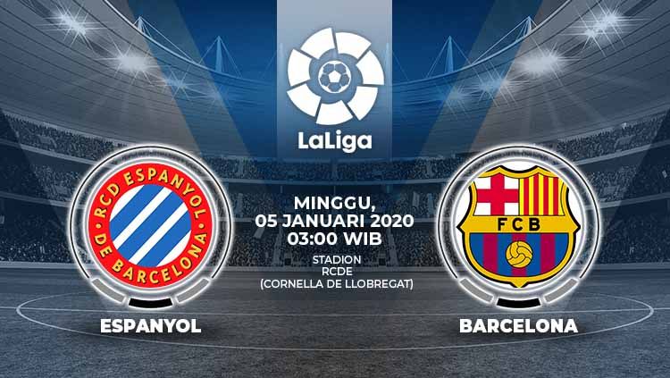 Berikut prediksi pertandingan antara Espanyol vs Barcelona dalam lanjutan LaLiga Spanyol pekan ke-19, Minggu (05/01/20) pukul 03.00 dini hari WIB. Copyright: © Grafis:Ynt/Indosport.com