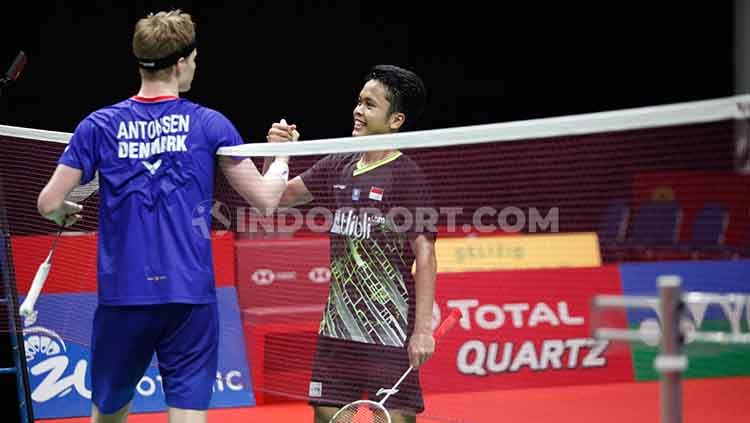 Terlalu mengagumi pebulutangkis Anthony Sinisuka Ginting, salah satu wakil Denmark, Anders Antonsen memberikan julukan ini kepada wakil Indonesia tersebut. Copyright: © Herry Ibrahim/INDOSPORT