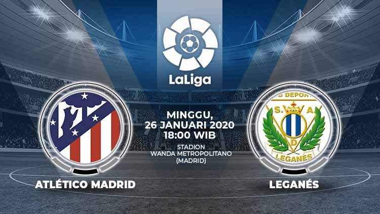Berikut link live streaming pertandingan LaLiga Spanyol 2019-2020 antara Atletico Madrid vs Leganes yang berlangsung hari ini, Minggu (26/1/20) pukul 18.00 WIB. Copyright: © Grafis:Ynt/Indosport.com