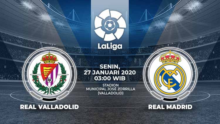 Berikut prediksi pertandingan antara Real Valladolid vs Real Madrid pada pekan ke-21 LaLiga Spanyol 2019-2020, Senin (27/01/20) pagi hari WIB. Copyright: © Grafis:Ynt/Indosport.com