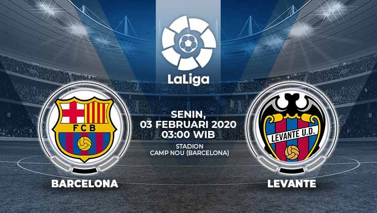 Berikut prediksi pertandingan LaLiga Spanyol 2019-2020 pekan ke-22 antara Barcelona vs Levante, Senin (03/02/20) WIB. Copyright: © Grafis:Ynt/Indosport.com