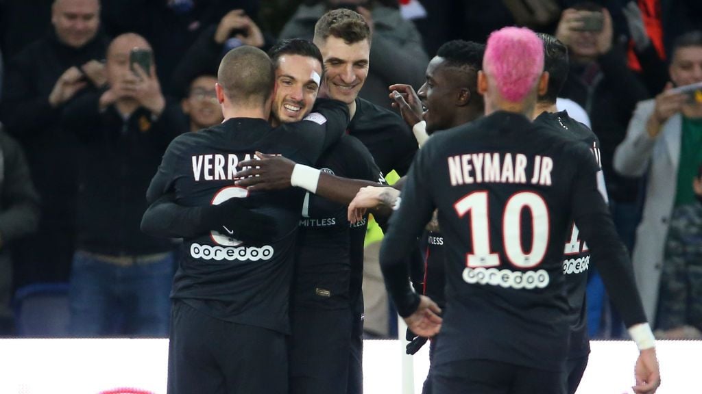 Pablo Sarabia merayakan golnya dalam laga Paris Saint-Germain vs Montpellier Copyright: © Jean Catuffe/Getty Images