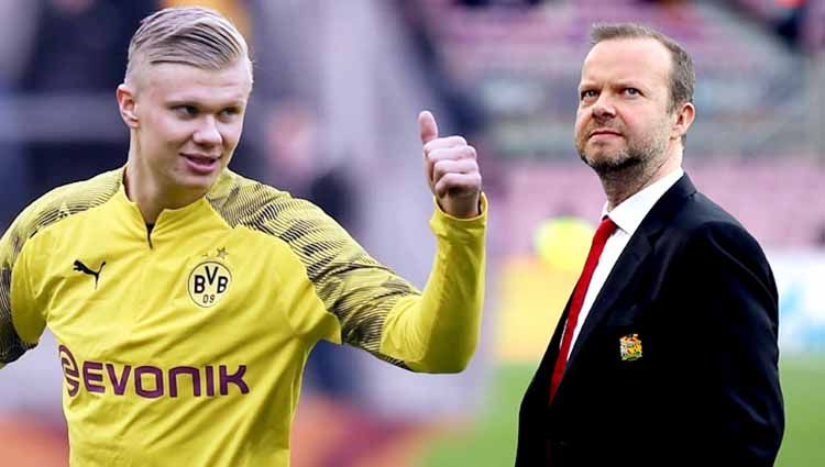 Pemain Borussia Dortmund, Erling Braut Haland dan CEO Manchester United, Ed Woodward merupakan pemenang dan pecundang pada bursa transfer kali ini. Copyright: © Grafis:Ynt/Indosport.com