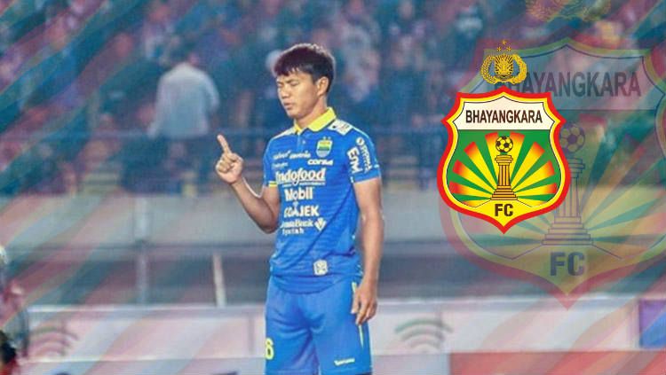 Pemain Persib Bandung, Achmad Jufriyanto 'Jupe' dan logo Bhayangkara FC. Copyright: © INDOSPORT