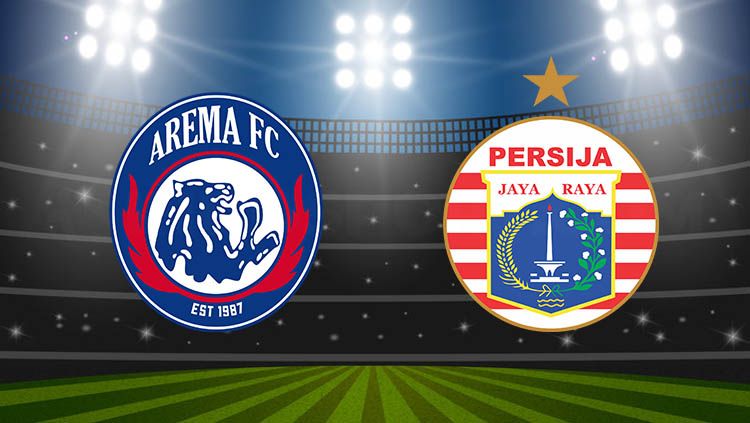 Hasil pertandingan babak pertama Arema FC vs Persija Jakarta berakhir 0-1 untuk sementara waktu dalam turnamen pramusim Piala Gubernur Jatim 2020. Copyright: © vectorstock.com/Wikipedia