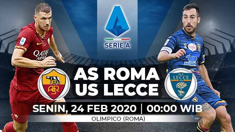 Berikut prediksi pertandingan Serie A Liga Italia antara AS Roma vs Lecce, Senin (24/02/20) dini hari WIB. Copyright: © Grafis: Yanto/Indosport.com