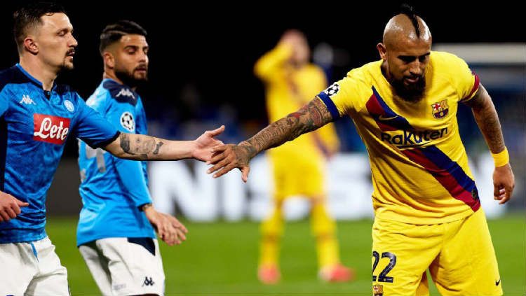 Situasi pertandingan leg pertama babak 16 besar Liga Champions antara Napoli vs Barcelona, Rabu (26/02/20) dini hari WIB. Copyright: © Barcelona