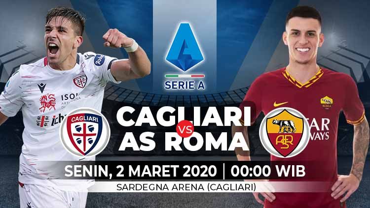 Berikut ini adalah prediksi pertandingan antara Cagliari vs AS Roma dalam lanjutan Serie A Liga Italia 2019/2020 pada Senin (02/03/2020) dini hari di Sardegna A Copyright: © Grafis: Yanto/Indosport.com