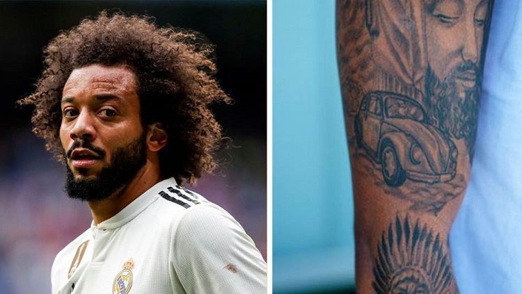 Bintang Real Madrid, Marcelo, punya kisah mengharukan terkait tato mobil di lengannya. Copyright: &copy; tribuna.com