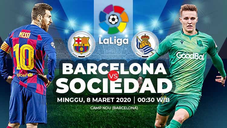 Barcelona diprediksi akan kesulitan menghadapi Real Sociedad di pertandingan pekan ke-27 LaLiga Spanyol 2019/20, Minggu (08/02/20). Copyright: © Grafis: Yanto/Indosport.com