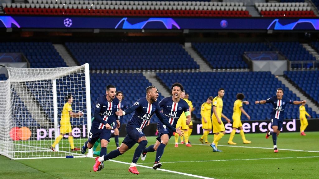 Neymar merayakan golnya di laga Liga Champions antara Paris Saint-Germain vs Borussia Dortmund Copyright: © Aurelien Meunier - PSG/PSG via Getty Images