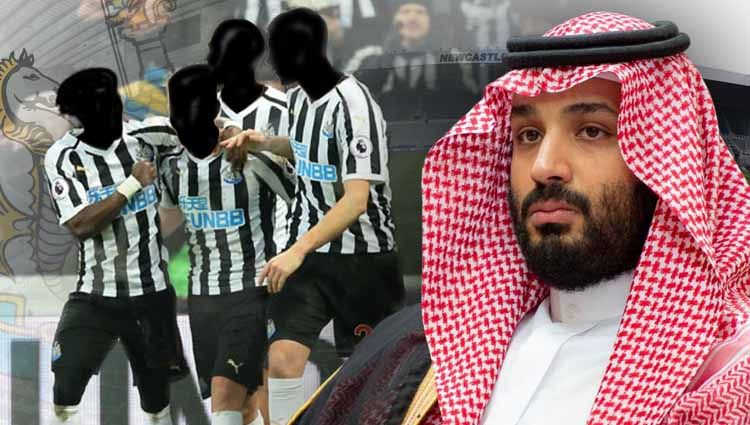 Pangeran Mohammed Bin Salman melalui Dana Investasi Publik Arab Saudi resmi mengundurkan diri dari proses pembelian klub Liga Inggris, Newcastle United. Copyright: © Grafis: Yanto/INDOSPORT