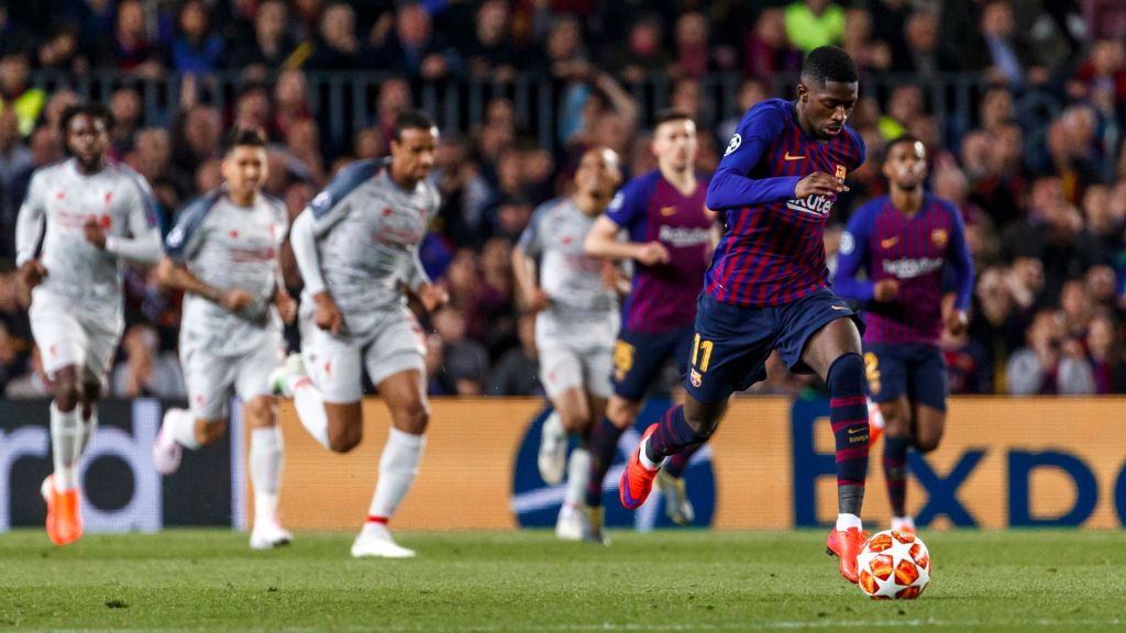 Ousmane Dembele di laga Liga Champions Barcelona vs Liverpool Copyright: © TF-Images/Getty Images
