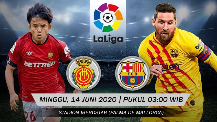 Link live streaming pertandingan pekan ke-28 LaLiga Spanyol antara Real Mallorca vs Barcelona, Minggu (14/06/20) dini hari WIB. Copyright: © Grafis: Yanto/INDOSPORT