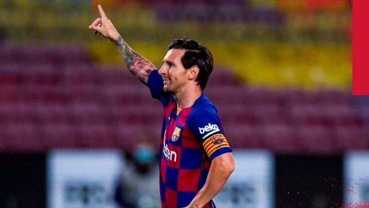 Pihak penyiaran olahraga milik Suning, PPTV Sports, menampilkan siluet megabintang Barcelona, Lionel Messi, jelang laga Inter Milan vs Napoli. Copyright: © https://twitter.com/FCBarcelona