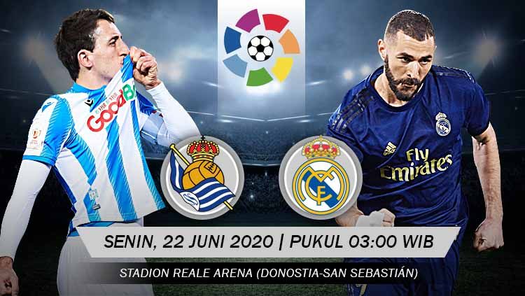Berikut prediksi pertandingan Real Sociedad vs Real Madrid di ajang LaLiga Spanyol pekan ke-30, Senin (22/06/2020) pukul 03.00 WIB di Reale Arena. Copyright: © Grafis: Yanto/INDOSPORT