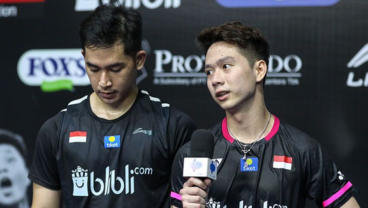 Kevin Sanjaya Sukamuljo/Moh. Reza Pahlevi Isfahani di Mola TV PBSI Home Tournament. Copyright: © Badminton Indonesia