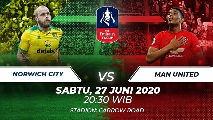 Berikut prediksi pertandingan pembuka perempat final Piala FA 2019/2020 antara tuan rumah Norwich City vs Manchester United. Copyright: © Grafis:Frmn/Indosport.com