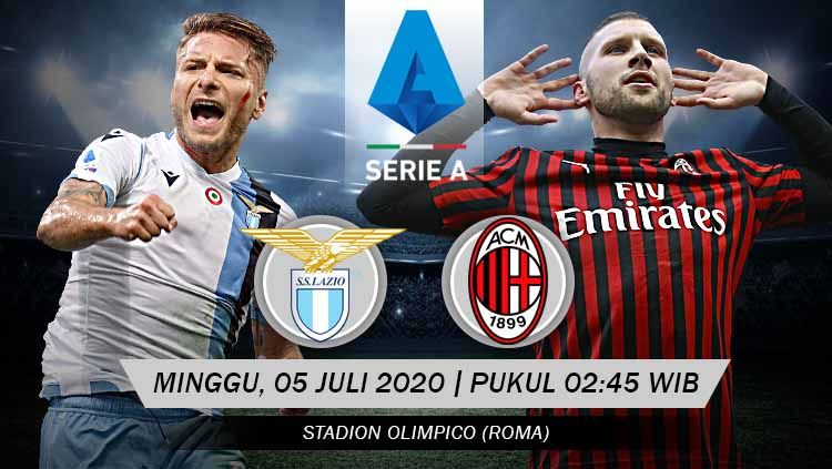 Pertandingan antara Lazio kontra AC Milan dapat disaksikan secara live streaming di beIN Sports 2 dan RCTI, Minggu (05/7/20) mulai pukul 02:45 dini hari WIB. Copyright: © Grafis: Yanto/INDOSPORT