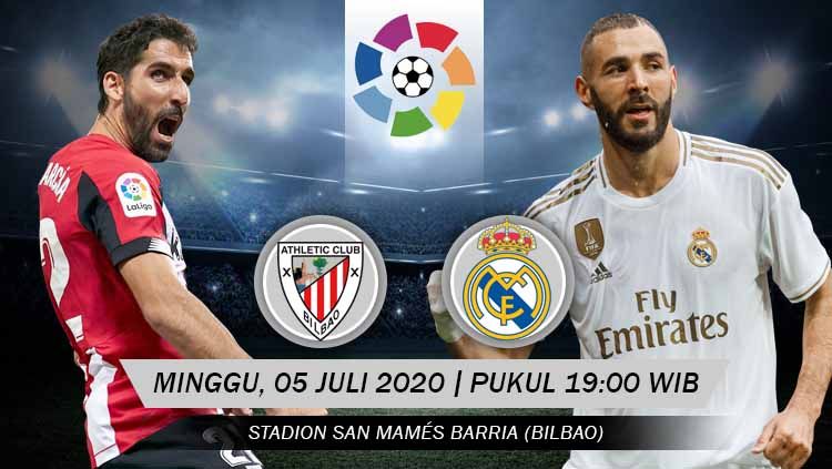 Berikut link live streaming pertandingan antara Athletic Bilbao vs Real Madrid di pekan ke-34 LaLiga Spanyol, Minggu (05/07/20) pukul 19.00 WIB. Copyright: © Grafis: Yanto/INDOSPORT