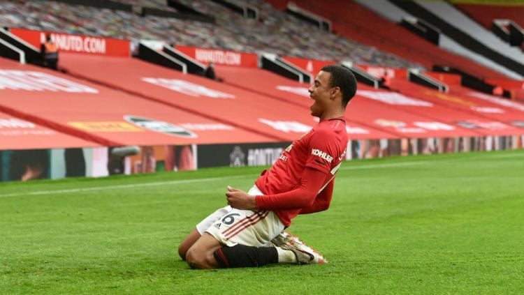 Selebrasi gol Mason Greenwood di laga Liga Inggris Manchester United vs Bournemouth. Copyright: © Peter Powell/Pool via Getty Images