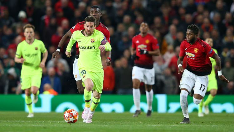 Bintang Barcelona, Lionel Messi saat menghadapi Manchester United di Liga Champions 2018/2019. Copyright: © Alex Livesey - Danehouse/Getty Images