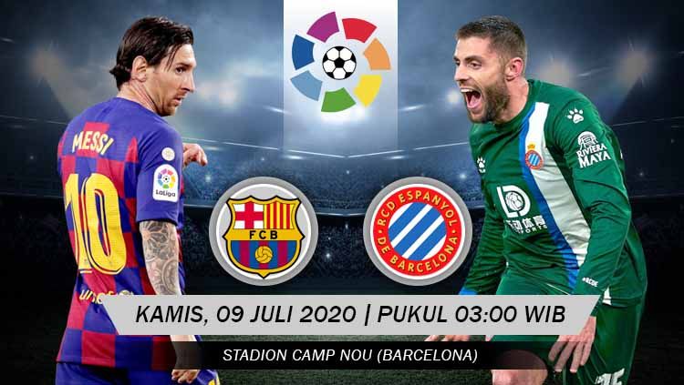 Barcelona vs Espanyol akan tersaji pada pekan ke-35 LaLiga Spanyol 2019-2020, Kamis (09/07/20), berikut prediksi lengkap pertandingan keduanya. Copyright: © Grafis: Yanto/INDOSPORT