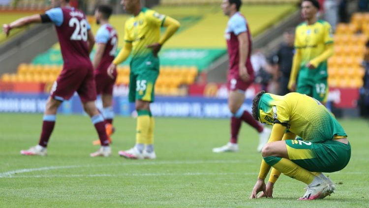 Norwich City dipastikan terdegradasi dari kompetisi kasta teratas Liga Inggris 2019/2020. Copyright: © Alex Pantling/Getty Images