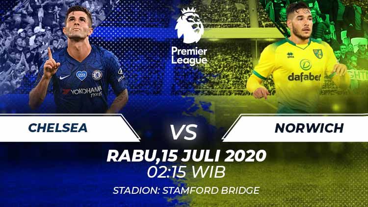 Berikut prediksi pertandingan Chelsea vs Norwich City di ajang Liga Inggris pekan ke-36, Rabu (15/7/2020) pukul 02.15 WIB di Stamford Bridge. Copyright: © Grafis:Frmn/Indosport.com