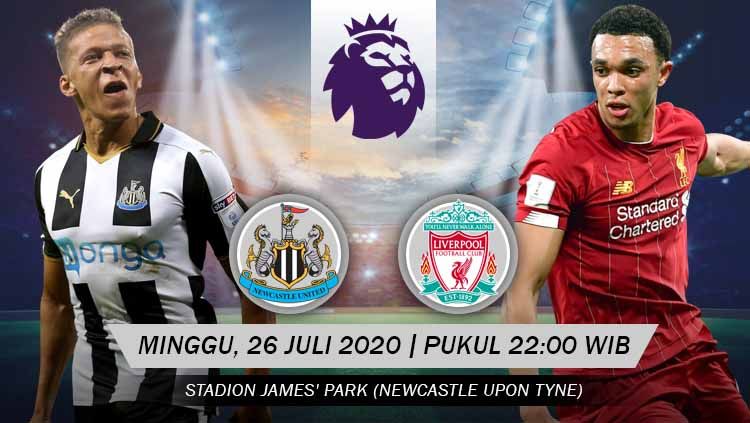 Berikut prediksi pertandingan antara Newcastle United vs Liverpool di pekan ke-38 Liga Inggris, Minggu (26/07/20) malam WIB. Copyright: © Grafis: Yanto/INDOSPORT