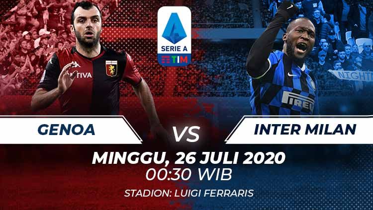 Berikut tersaji prediksi pertandingan sepak bola pekan ke-36 kompetisi Serie A Liga Italia 2019-2020 antara Genoa vs Inter Milan, Minggu (26/07/20). Copyright: © Grafis:Frmn/Indosport.com