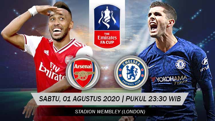 Berikut link live streaming final Piala FA antara Arsenal vs Chelsea yang akan digelar di Stadion Wembley, Sabtu (1/8/2020) pukul 23.30 WIB. Copyright: © Grafis: Yanto/INDOSPORT