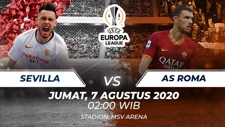 Berikut prediksi pertandingan babak 16 besar Liga Europa antara Sevilla vs AS Roma yang akan digelar di MSV-Arena, Duisburg, Jerman. Copyright: © Grafis:Frmn/Indosport.com
