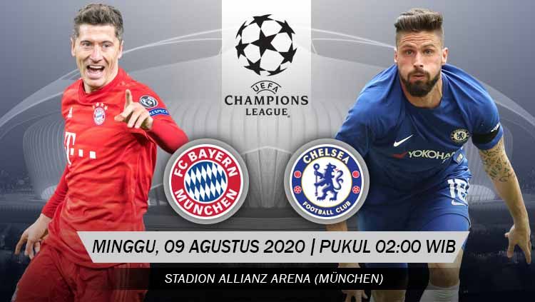Berikut link live streaming pertandingan leg kedua babak 16 besar Liga Champions musim 2019/2020 antara Bayern Munchen vs Chelsea. Copyright: © Grafis: Yanto/INDOSPORT