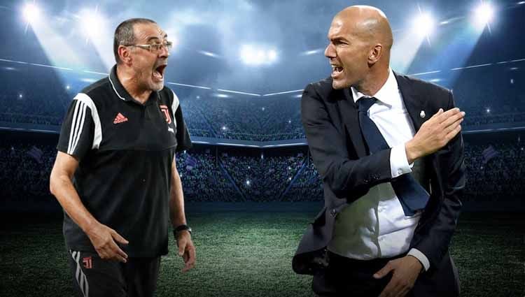Suara untuk memecat Maurizio Sarri dan merekrut Zinedine Zidane tengah bergaung seiring kegagalan Juventus di Liga Champions 2019/20. Copyright: © Grafis: Yanto/INDOSPORT