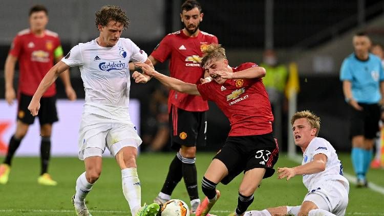 Suasana pertandingan Liga Europa 2019/20 antara Manchester United vs Copenhagen di RheinEnergieStadion, Jerman, Selasa (11/08/20) dini hari WIB. Copyright: © Sascha Steinbach/Pool via Getty Images