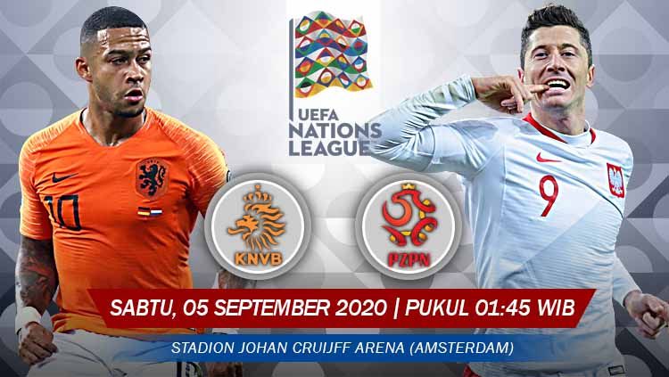 link live streaming pertandingan UEFA Nations League antara Timnas Belanda melawan Timnas Polandia yang akan dilangsungkan pada Sabtu (05/09/20) pukul 01.45 WIB Copyright: © Grafis: Yanto/INDOSPORT
