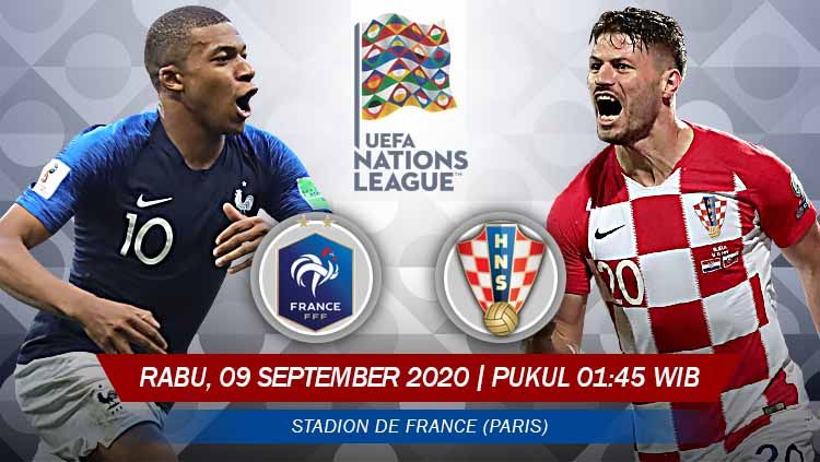 Link live streaming pertandingan UEFA Nations League antara Prancis vs Kroasia yang akan berlangsung pada Rabu (09/09/20) pukul 01.45 WIB di Stade de France. Copyright: © Grafis: Yanto/INDOSPORT