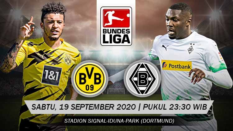 Berikut prediksi pertandingan Bundesliga Jerman 2020-2021 antara Borussia Dortmund vs Borussia Monchengladbach yang akan berlangsung pada Sabtu (19/09/20). Copyright: © Grafis: Yanto/INDOSPORT