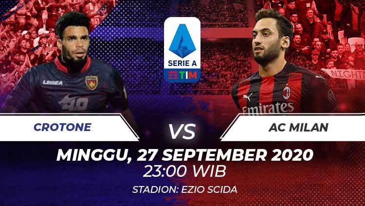 Berikut link live streaming pertandingan antara Crotone vs AC Milan di pekan ke-2 Serie A Italia 2020/21 pada Minggu (27/09/20) pukul 23.00 WIB. Copyright: © Grafis:Frmn/Indosport.com