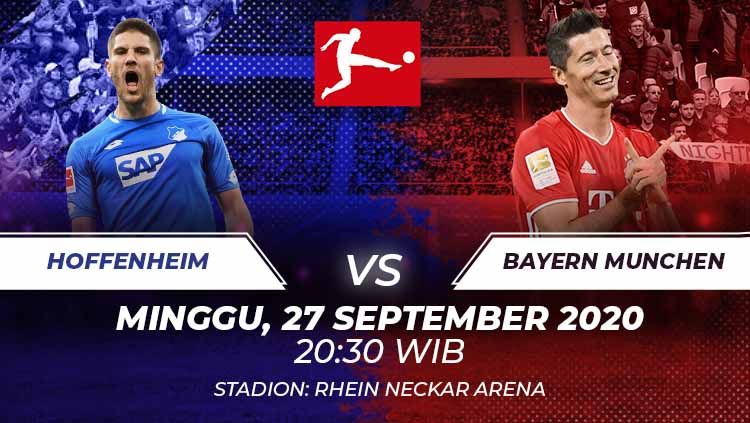 Berikut prediksi pertandingan antara Hoffenheim vs Bayern Munchen di pekan ke-2 Bundesliga Jerman, Minggu (27/09/20) malam WIB. Copyright: © Grafis:Frmn/Indosport.com