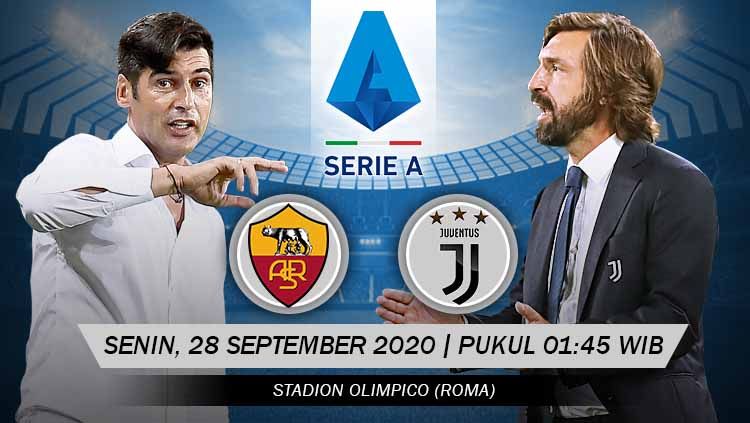 Berikut link live streaming pertandingan antara AS Roma vs Juventus di pekan ke-2 Serie A Italia 2020/21 pada Senin (28/09/20) pukul 01.45 dini hari WIB. Copyright: © Grafis: Yanto/Indosport.com