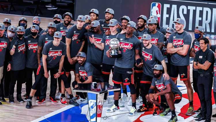 Tiket grand final berhasil direbut Miami Heat usai menundukkan Boston Celtics di game keenam final NBA Wilayah Timur 2019/20. Copyright: © Twitter@MiamiHEAT