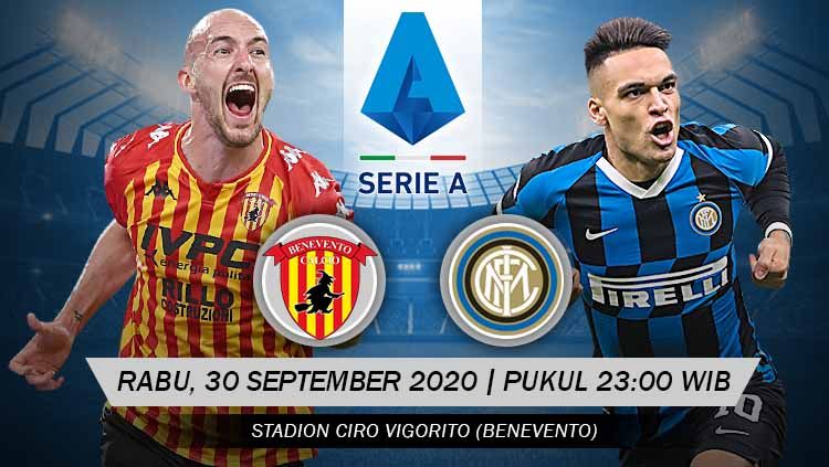 Berikut tersaji prediksi pertandingan sepak bola Serie A Liga Italia 2020-2021 antara Benevento vs Inter Milan di Stadion Ciro Vigorito. Copyright: © Grafis: Yanto/Indosport.com