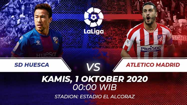 Berikut prediksi pertandingan di kompetisi LaLiga Spanyol musim 2020/2021 yang akan mempertemukan antara Huesca vs Atletico Madrid. Copyright: © Grafis:Frmn/Soicaumienbac.cc